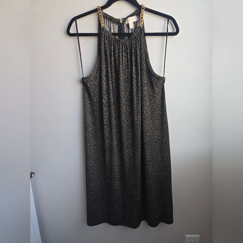 Michael Kors Olive Green/Black Leopard Print Dress
